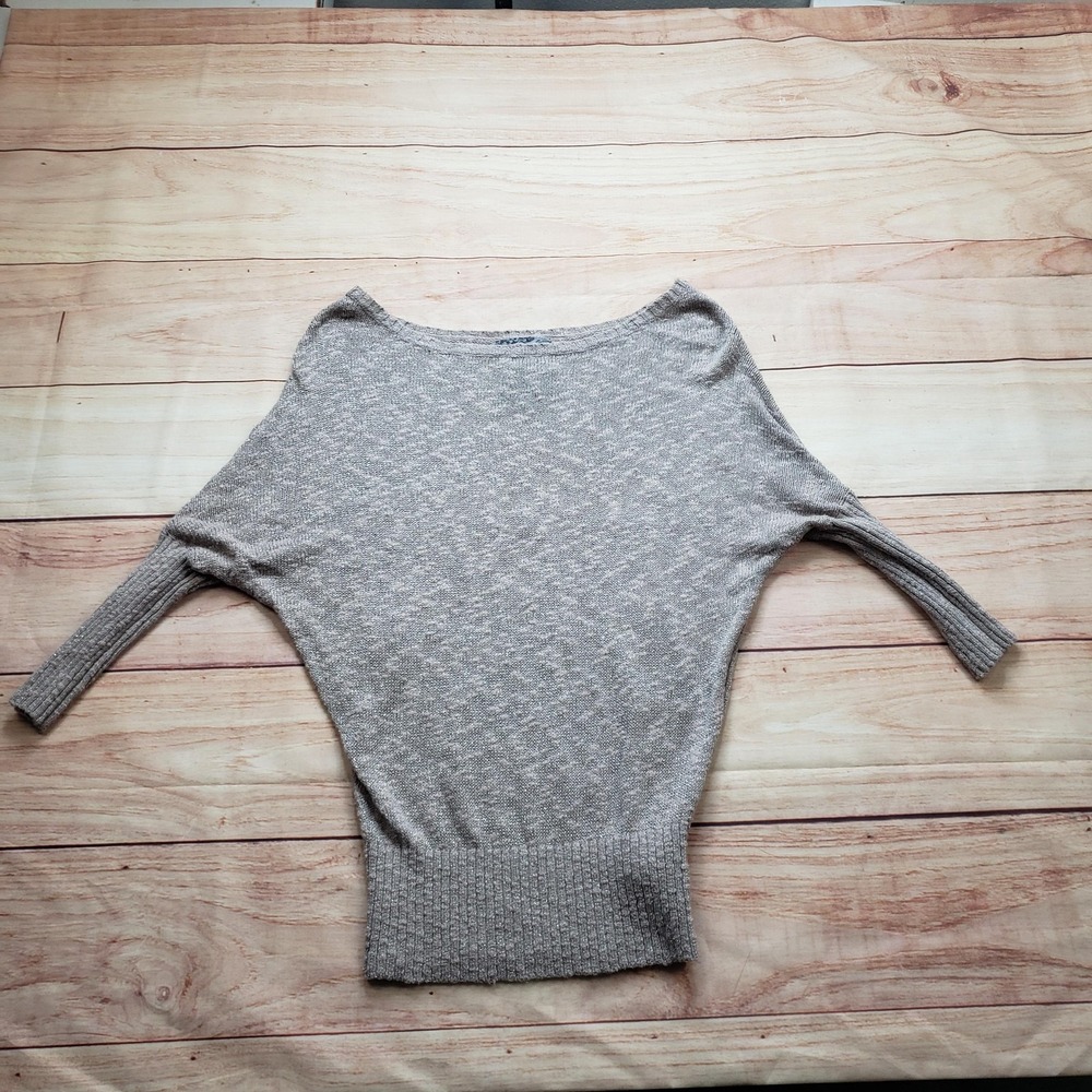 GUESS Sweater Womens XS Beige Pullover Boat Neck Dolman 3/4 Sleeve Glitter